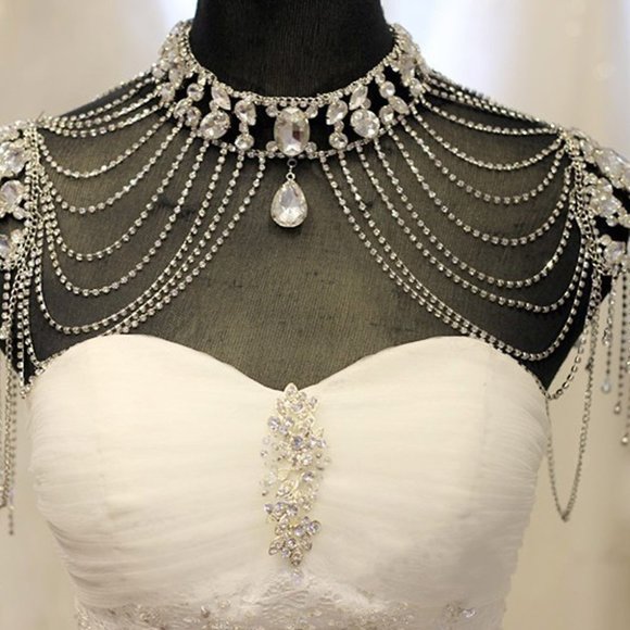 Rhinestone Crystal Shoulder Necklace Bride Wedding Accessories Body Jewelry - Picture 4 of 6